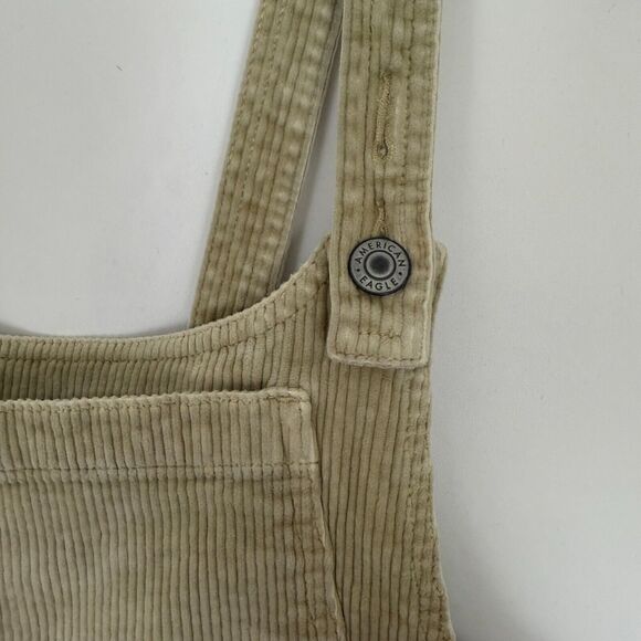 AMERICAN EAGLE Daisy Corduroy Mini Overall Dress XS Khaki Beige Pocket B34 - Picture 4 of 6